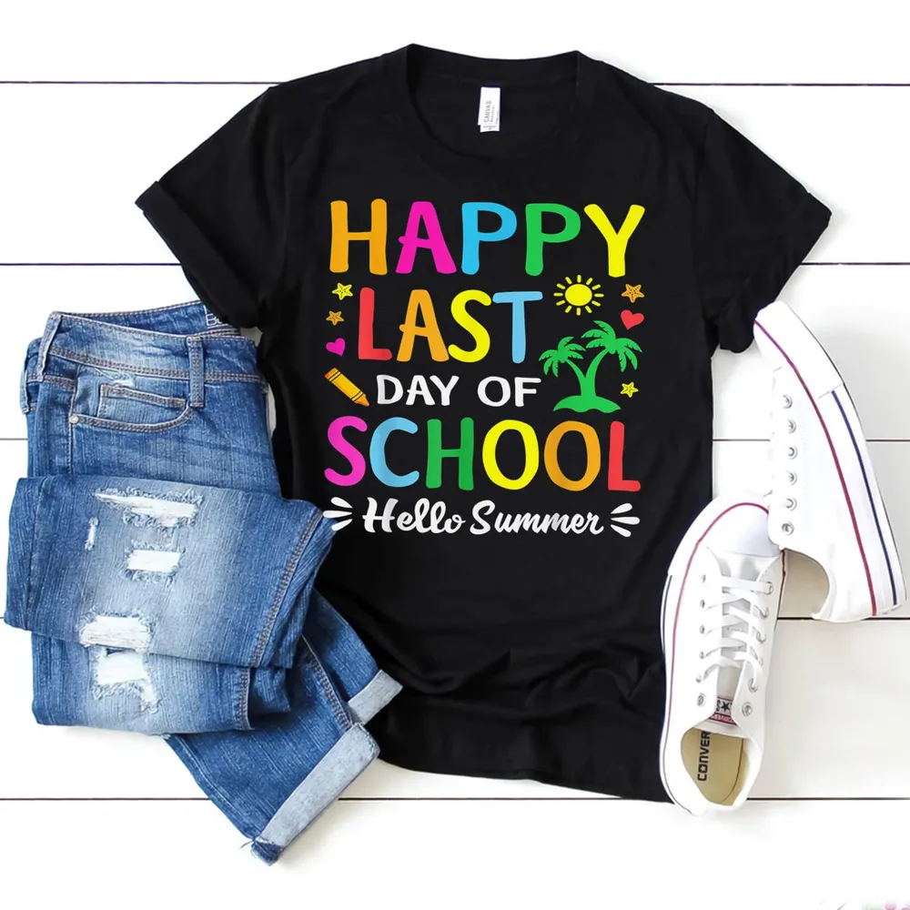 Happy Last Day Of School Shirt Hello Summer Teacher Student Shirt Unisex Standard T-Shirt black s