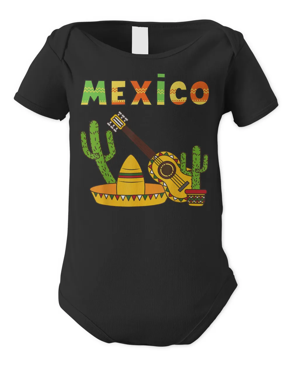Viva Mexico Boy Girl Maracas Guitar Mexican Independence Art Shirt Infant Short Sleeve Bodysuit black 3m