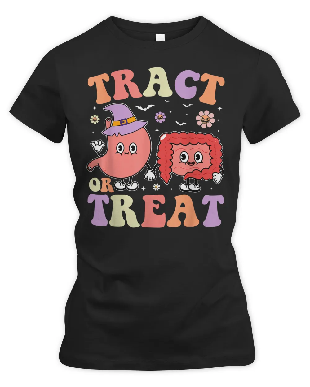 Tract Or Treat Endoscopy Nurse Halloween Cute Gastro Crew Shirt Women's Premium Slim Fit Tee black m