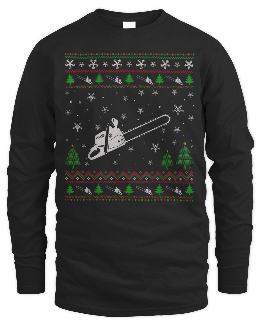 Ugly Christmas Sweater For Chainsaw Lovers Funny Ugly Shirt Men's Long Sleeved T-Shirt black s