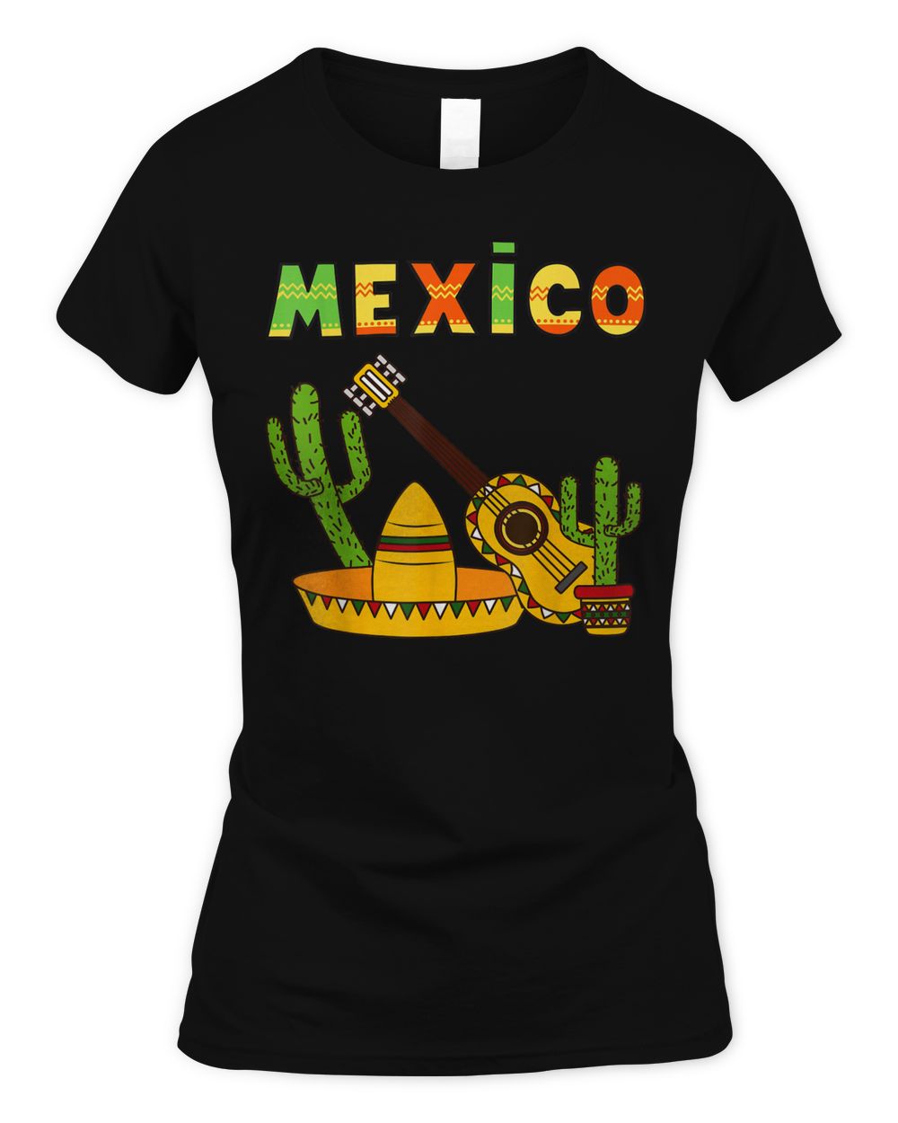 Viva Mexico Boy Girl Maracas Guitar Mexican Independence Art Shirt Women's Soft Style Fitted T-Shirt black s