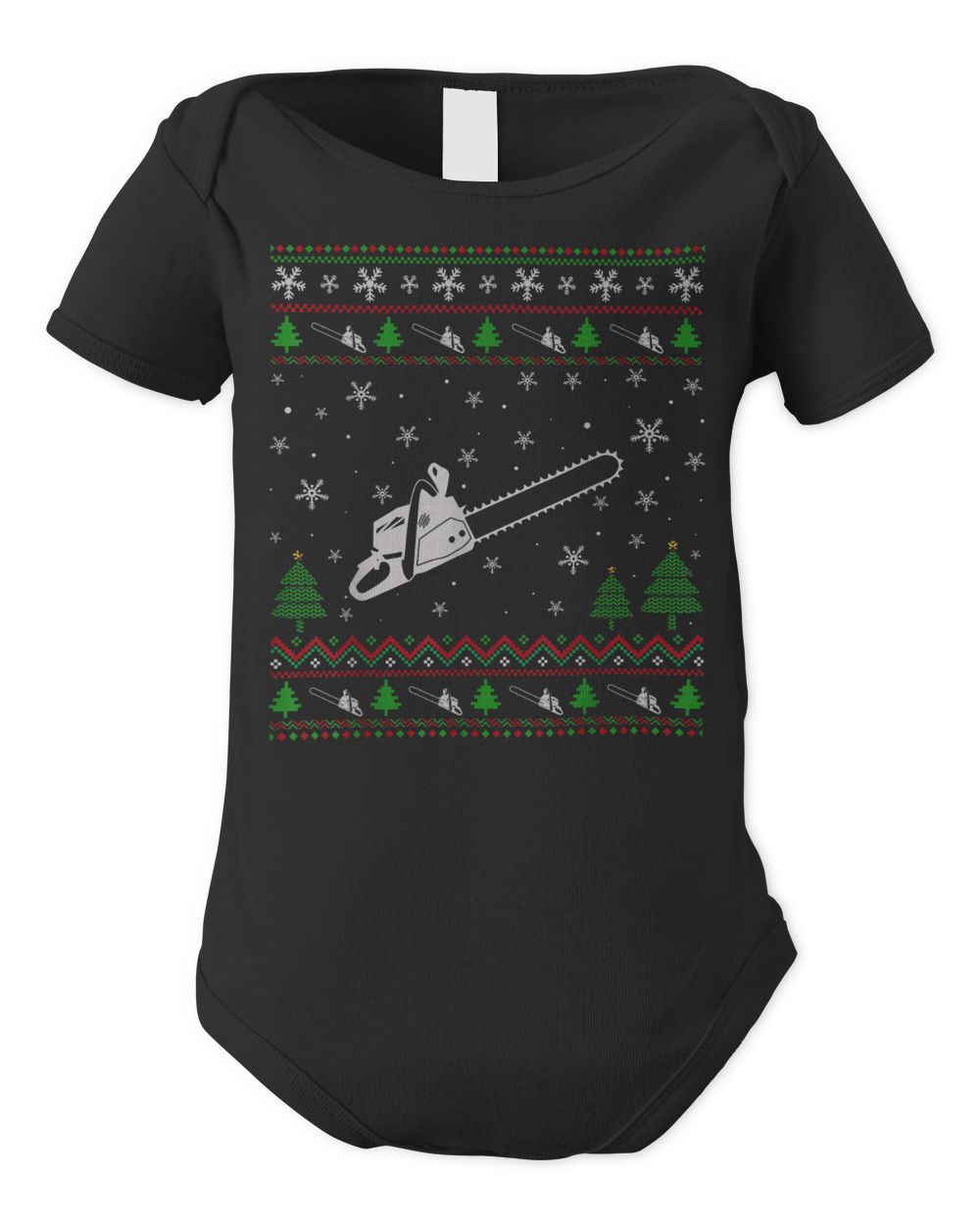 Ugly Christmas Sweater For Chainsaw Lovers Funny Ugly Shirt Infant Short Sleeve Bodysuit black 3m