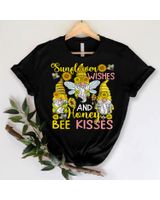 Sunflower And Honey Bee Kisses Three Gnomes Sunflowers Lover Shirt Unisex Standard T-Shirt black s